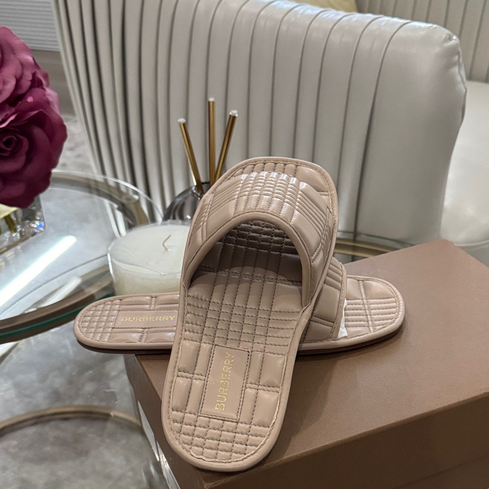 Burberry Taupe Quilted Slides